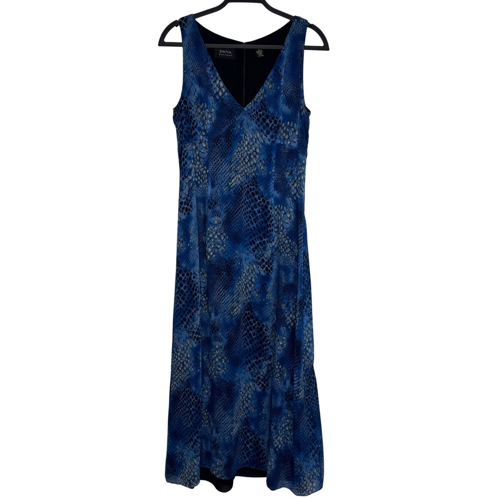 Y2K Whimsy Dana Buchman 100% Silk VNeck Babydoll‎ Snake Print Maxi Dress Sz10